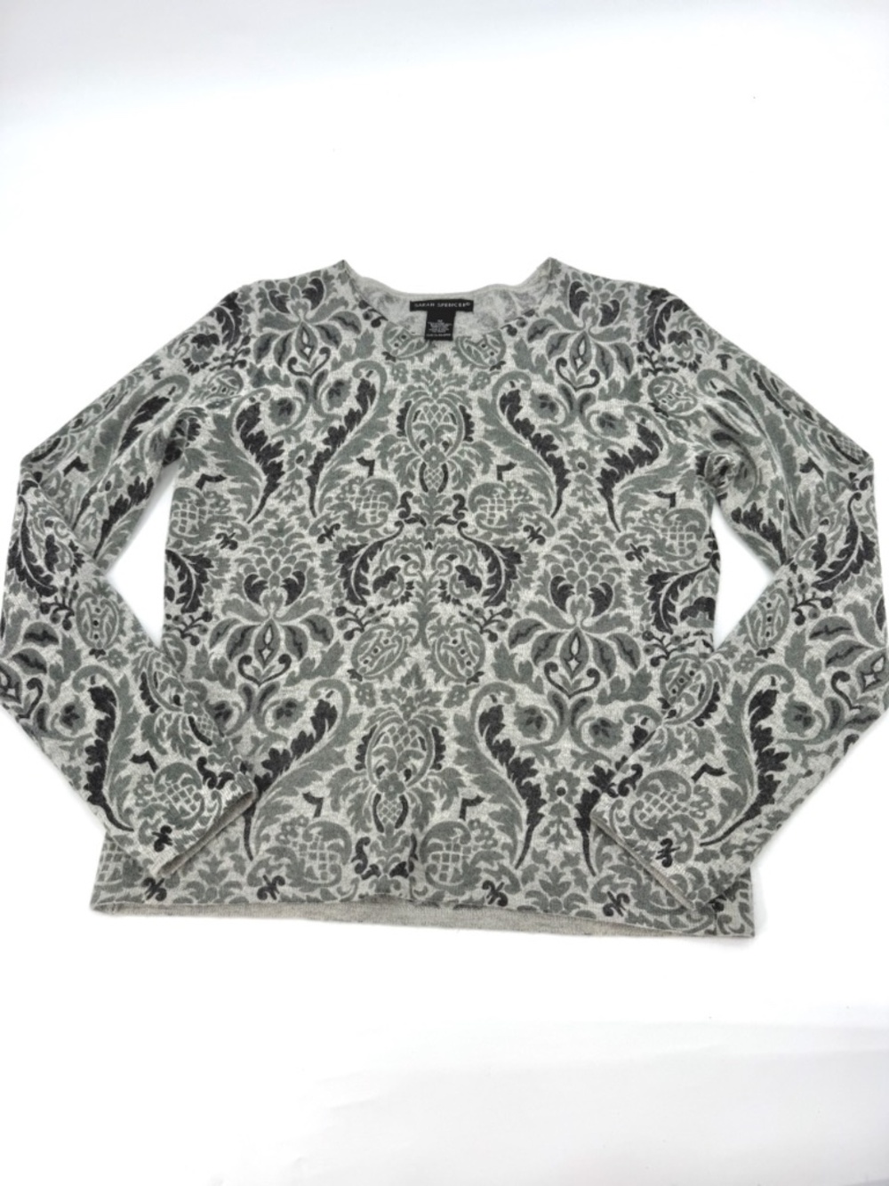 Sarah Spencer Lambswool Angora Knit Sweater Womens M Medium Damask Gray Vintage